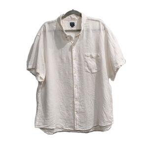 J. Crew Mens Linen White Button Down Shirt Short Sleeve XXL Preppy Pocket Resort